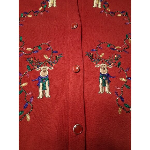 Karen Scott Christmas Cardigan Embroidered Sweatshirt w/Reindeer & Lights S - Picture 6 of 10